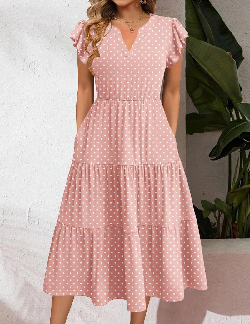 Zeagoo Ruffle Sleeve Dress for Women Sundresses Summer Tshirt Dress Vacation Shift Dresses V Neck Aline Flowy Swing Casual Tunic Dresses L - Image 2
