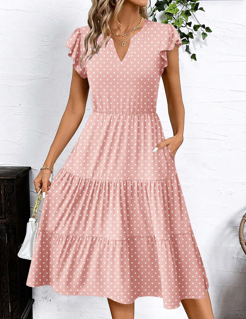 Zeagoo Ruffle Sleeve Dress for Women Sundresses Summer Tshirt Dress Vacation Shift Dresses V Neck Aline Flowy Swing Casual Tunic Dresses L - Image 3