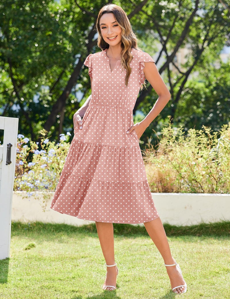 Zeagoo Ruffle Sleeve Dress for Women Sundresses Summer Tshirt Dress Vacation Shift Dresses V Neck Aline Flowy Swing Casual Tunic Dresses L - Image 4