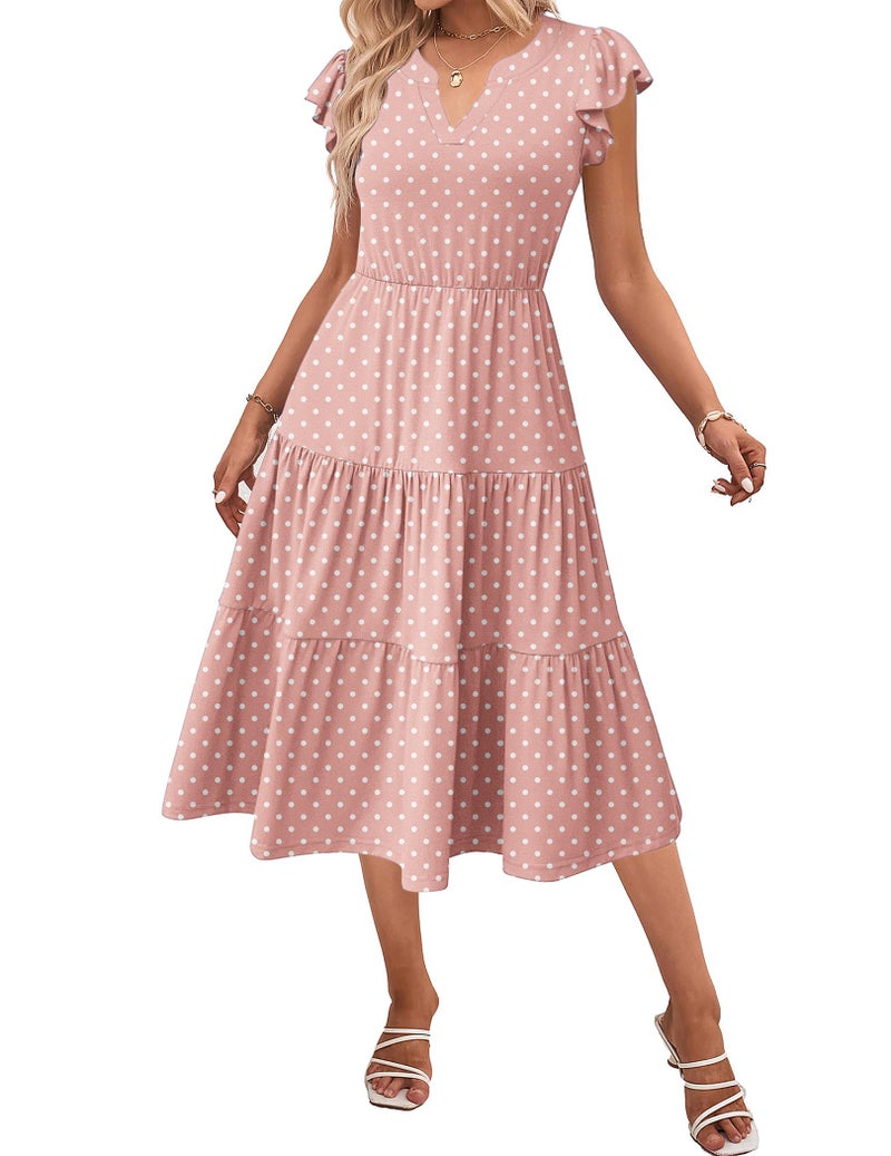 Zeagoo Ruffle Sleeve Dress for Women Sundresses Summer Tshirt Dress Vacation Shift Dresses V Neck Aline Flowy Swing Casual Tunic Dresses L - Image 1