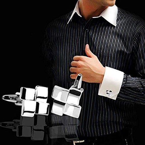 Peora Silver Plated Geometrical Shape Cufflinks for Men Boys Wedding Business Gift - Image 3