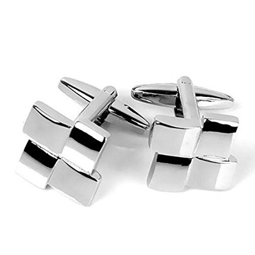 Peora Silver Plated Geometrical Shape Cufflinks for Men Boys Wedding Business Gift - Image 5