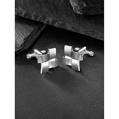 Peora Silver Plated Geometrical Shape Cufflinks for Men Boys Wedding Business Gift - Image 2