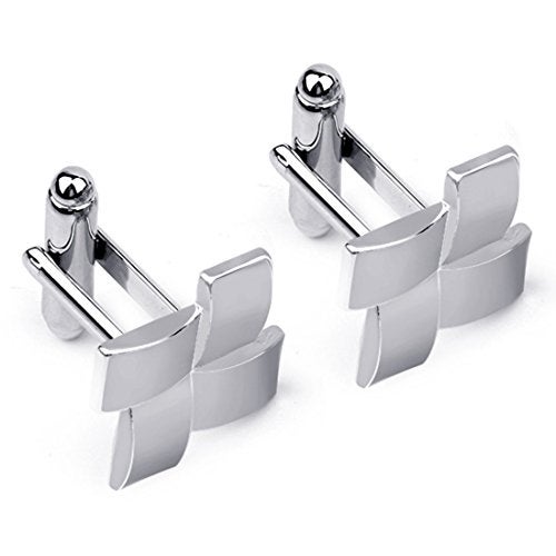 Peora Silver Plated Geometrical Shape Cufflinks for Men Boys Wedding Business Gift - Image 1