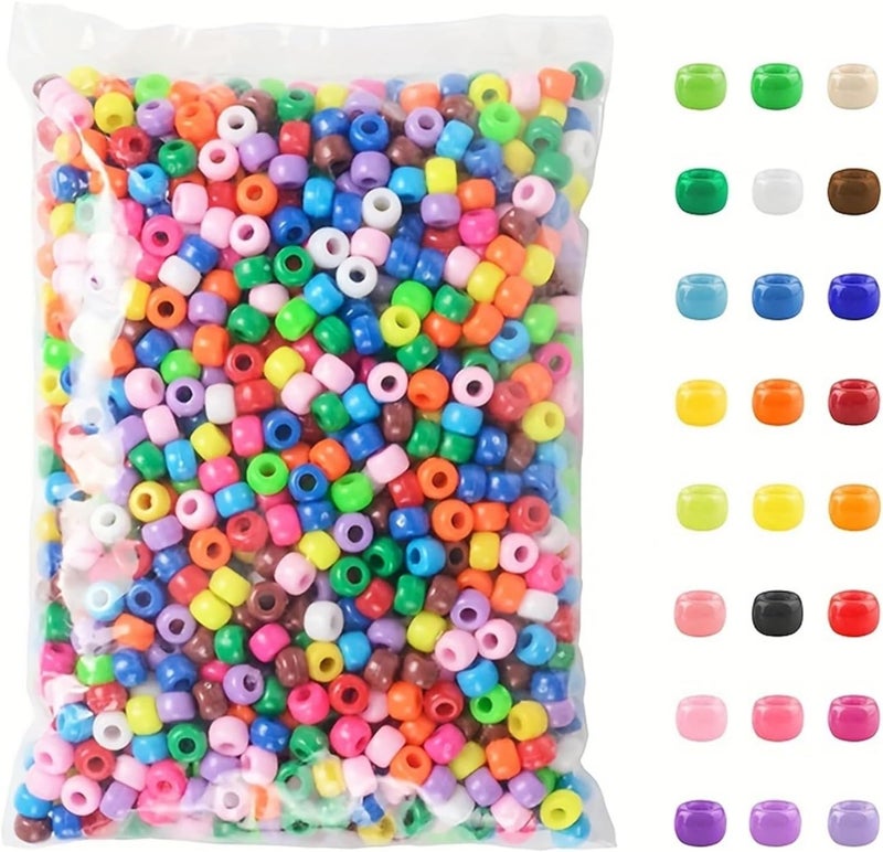 Pony Beads 3600pcs Mixed Color Beads 6x9mm Set for DIY Jewelry Making and Crafts Solid Color for Hair Braiding, DIY Crafts, Kandi Jewelry, Key - Image 1