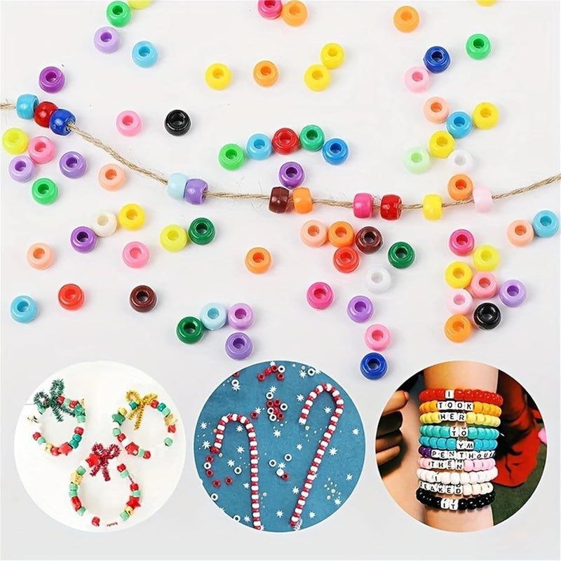 Pony Beads 3600pcs Mixed Color Beads 6x9mm Set for DIY Jewelry Making and Crafts Solid Color for Hair Braiding, DIY Crafts, Kandi Jewelry, Key - Image 2