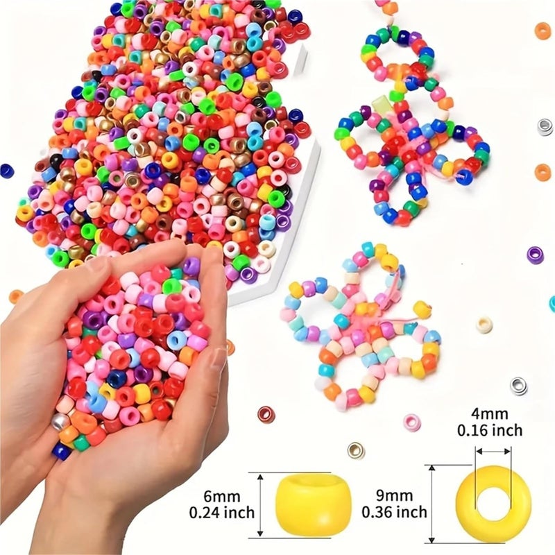 Pony Beads 3600pcs Mixed Color Beads 6x9mm Set for DIY Jewelry Making and Crafts Solid Color for Hair Braiding, DIY Crafts, Kandi Jewelry, Key - Image 4