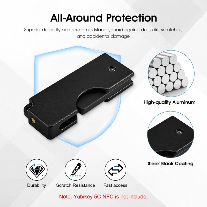REEYEAR Aluminum Protective Carrying Case fits for Yubikey 5C NFC â€“ Flip Slide Design Keychain Holder for Quick Access & Everyday Protection,Black - Image 2