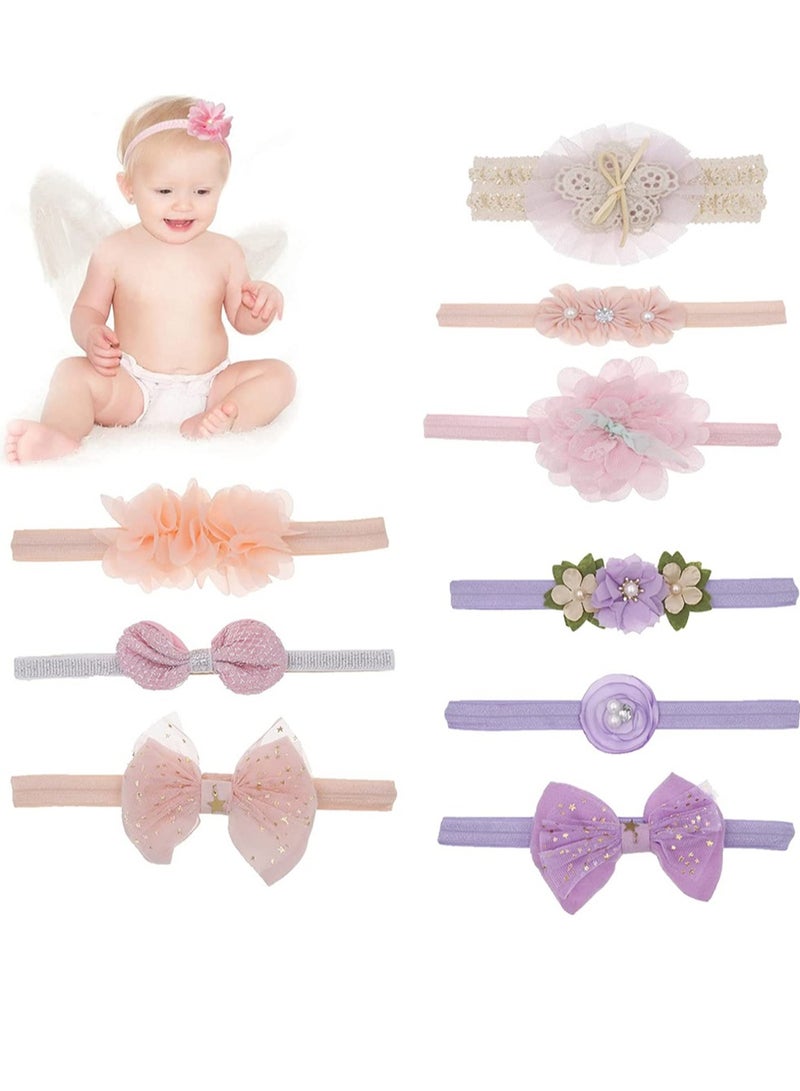 Excefore 9pcs Baby Girl Headbands with Grosgrain Ribbon Faux Leather Stars, Baby Bandana Headband Bow Headband Elastic Soft Wide Headband for Baby Elastic Headband for Newborn - Image 1