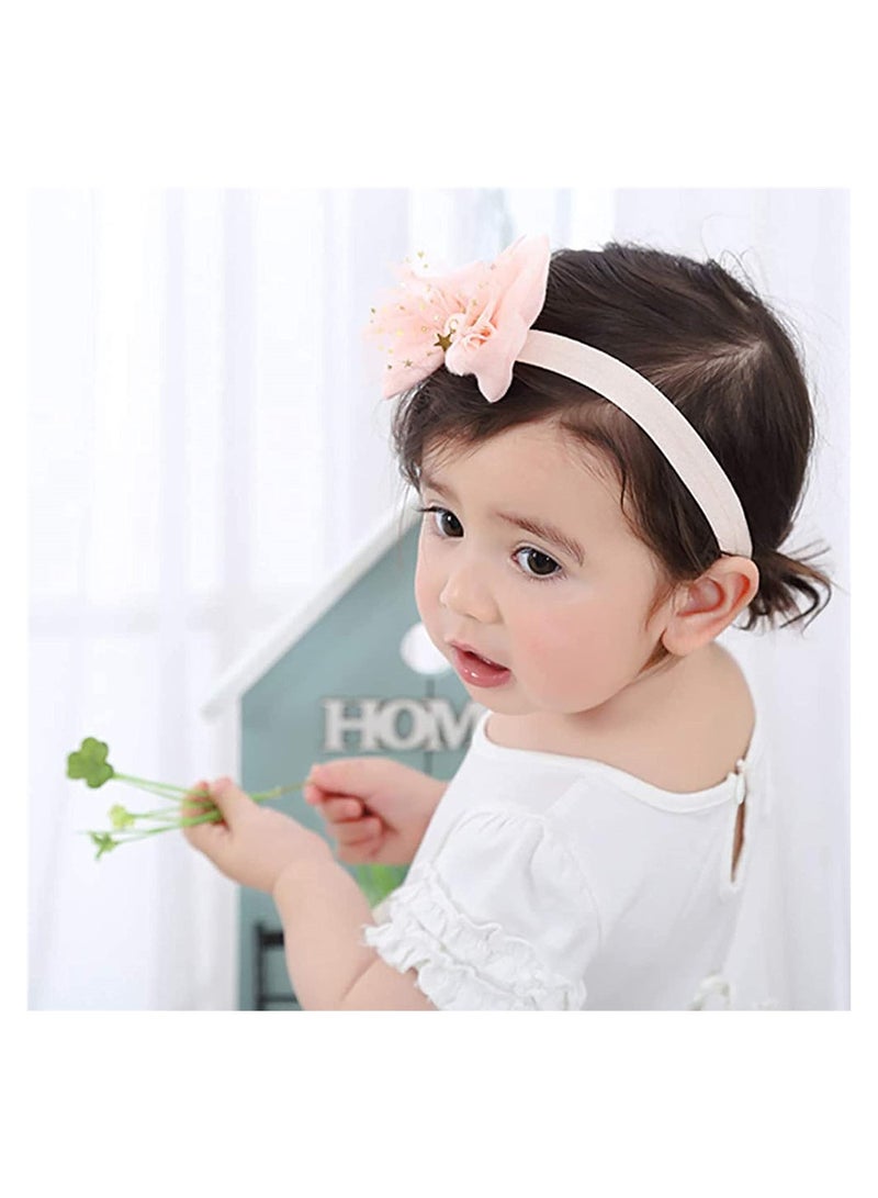 Excefore 9pcs Baby Girl Headbands with Grosgrain Ribbon Faux Leather Stars, Baby Bandana Headband Bow Headband Elastic Soft Wide Headband for Baby Elastic Headband for Newborn - Image 3