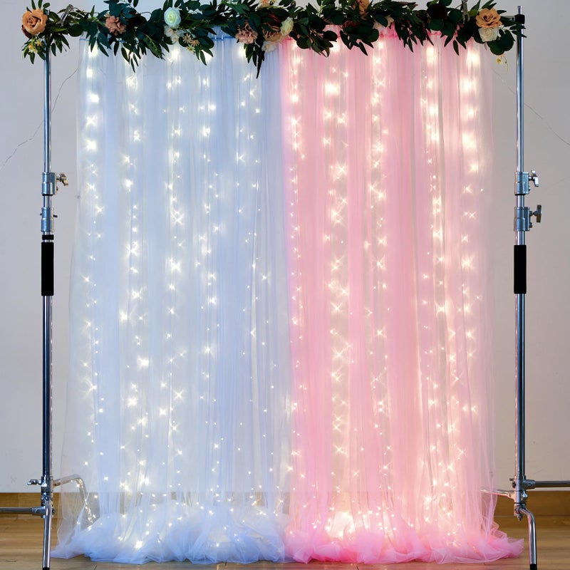Suppromo Pink and Blue Backdrop Curtains with Lights String for Baby Shower Sheer Tulle Backdrop Curtain for Gender Reveal Birthday Party Bridal Shower Photo Shoot Background Decorations 2 Panels 5Ã—10ft - Image 4