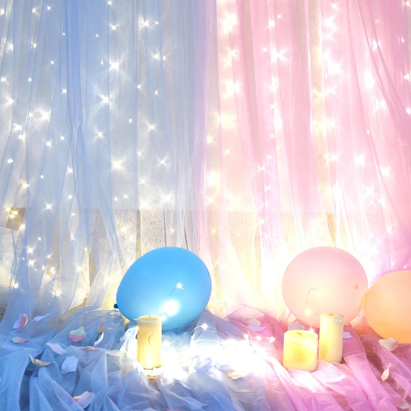 Suppromo Pink and Blue Backdrop Curtains with Lights String for Baby Shower Sheer Tulle Backdrop Curtain for Gender Reveal Birthday Party Bridal Shower Photo Shoot Background Decorations 2 Panels 5Ã—10ft - Image 5
