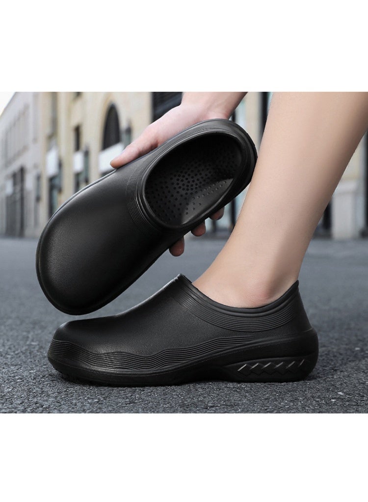 Surgical shoes, chef shoes, unisex fully enclosed breathable shoes, protective shoes, suitable for doctors, nurses, chefs and laboratory staff, non-slip sandals (black). - Image 4
