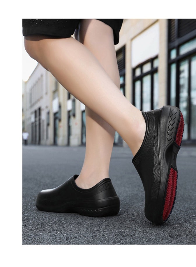 Surgical shoes, chef shoes, unisex fully enclosed breathable shoes, protective shoes, suitable for doctors, nurses, chefs and laboratory staff, non-slip sandals (black). - Image 3