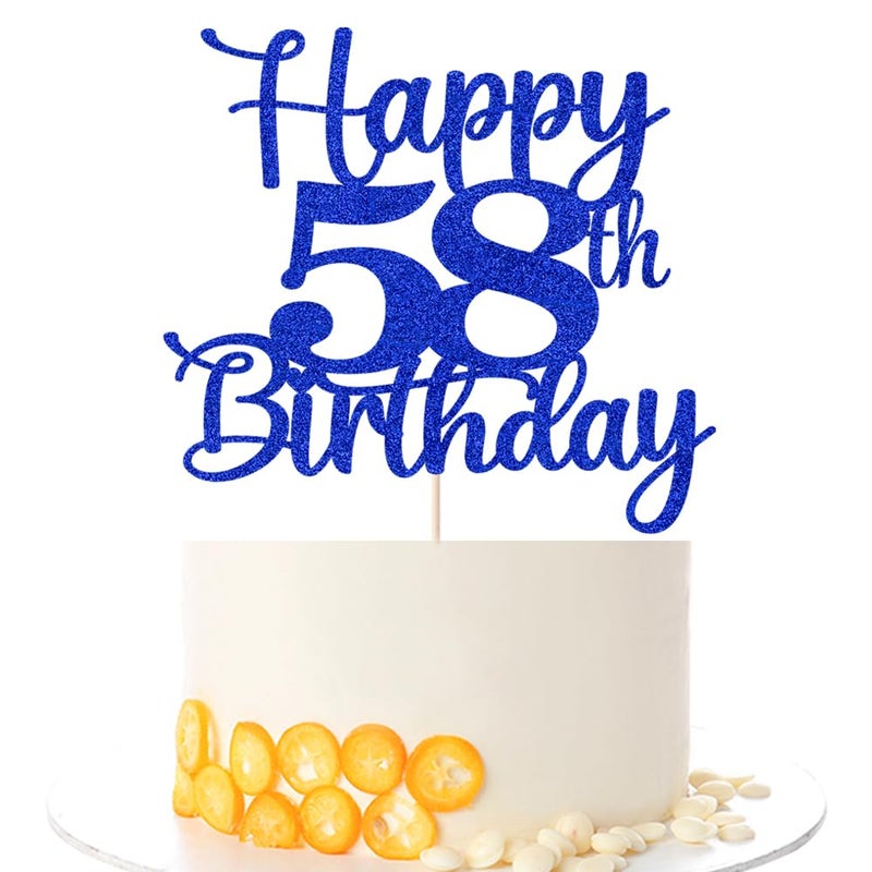 Kaoenla Happy 58th Birthday Cake Topper Hello 58 Cheers to 58 Years 58th Anniversary /58 years old birthday Party Decoration (58th  blue) - Image 1