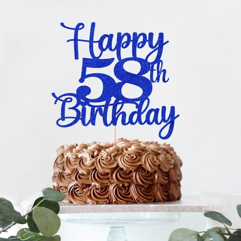 Kaoenla Happy 58th Birthday Cake Topper Hello 58 Cheers to 58 Years 58th Anniversary /58 years old birthday Party Decoration (58th  blue) - Image 4
