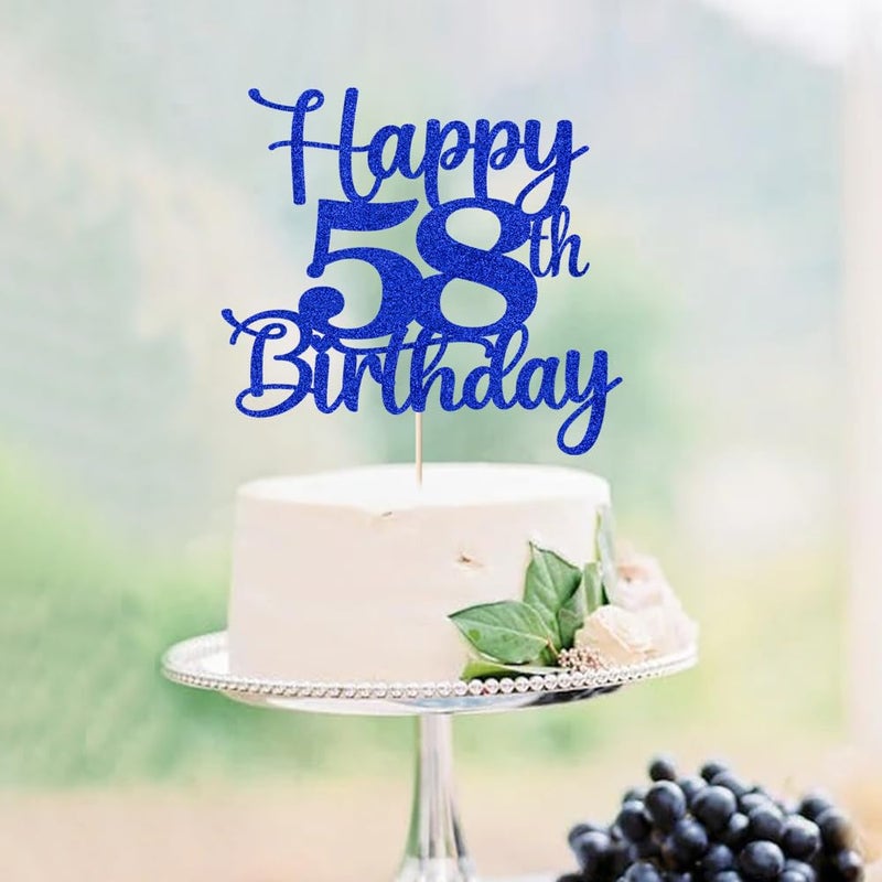 Kaoenla Happy 58th Birthday Cake Topper Hello 58 Cheers to 58 Years 58th Anniversary /58 years old birthday Party Decoration (58th  blue) - Image 3