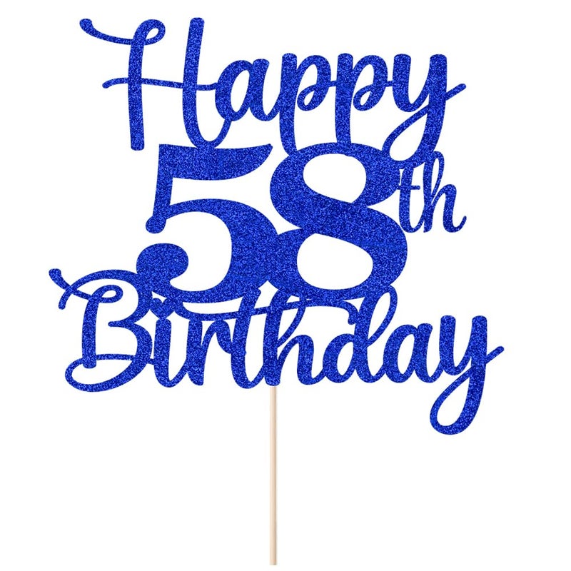 Kaoenla Happy 58th Birthday Cake Topper Hello 58 Cheers to 58 Years 58th Anniversary /58 years old birthday Party Decoration (58th  blue) - Image 2