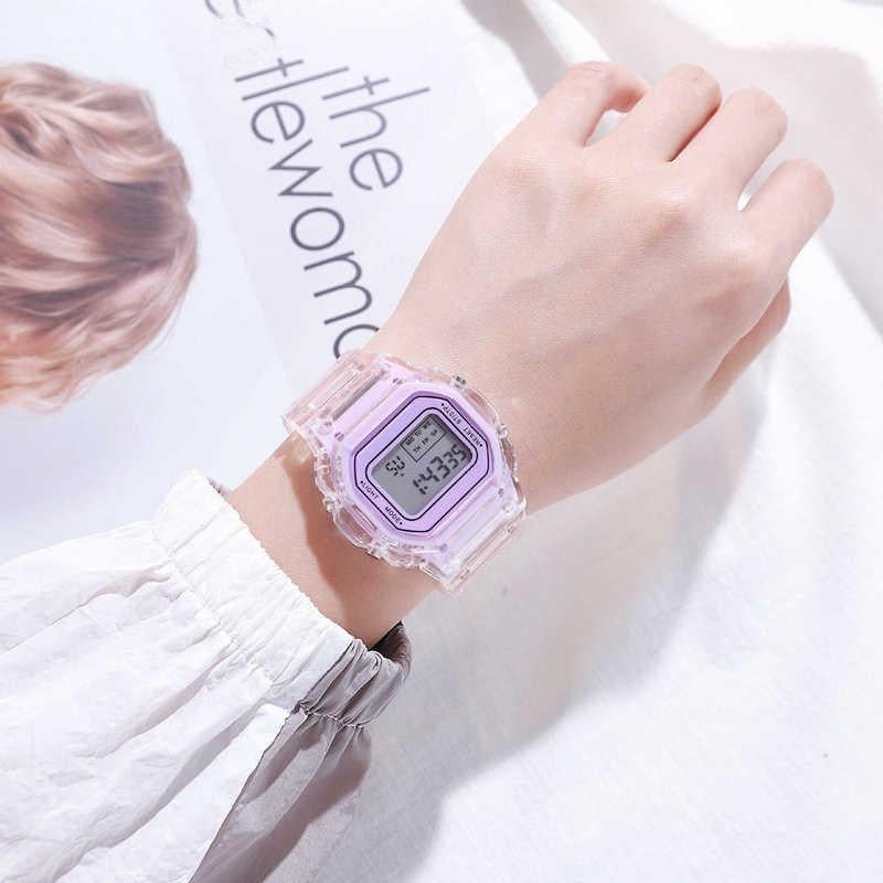 Trendy Transparent LED Sports Watch for Women Purple 