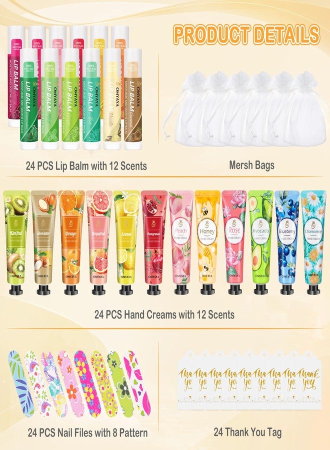 YUEONEWIN 24 Sets Bulk Gifts For Women, Hand Cream Lotion, Lip Balm, Mini Nail Files Gifts Set with Organza Bags, Thank You Card, Baby Shower Bridal Wedding Favor for Guests, Christmas Gifts for Women - Image 2