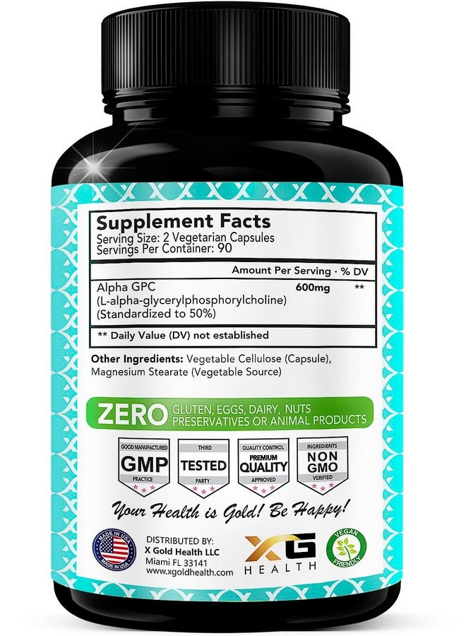 X Gold Health Alpha GPC Choline Supplement 600mg, 99%+ Highly Purified, Highly Bioavailable Source of Choline,180 Veggie Capsules, Cognitive Enhancer Nootropic, Supports Memory & Brain Function, Boosts Focus & Mood - Image 2