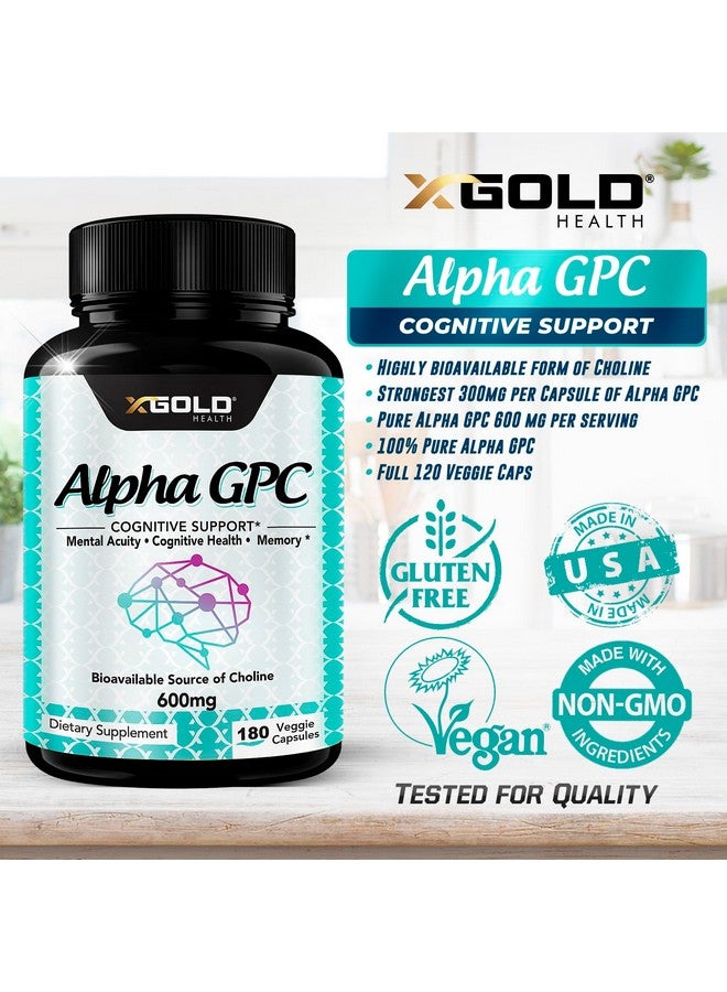 X Gold Health Alpha GPC Choline Supplement 600mg, 99%+ Highly Purified, Highly Bioavailable Source of Choline,180 Veggie Capsules, Cognitive Enhancer Nootropic, Supports Memory & Brain Function, Boosts Focus & Mood - Image 4