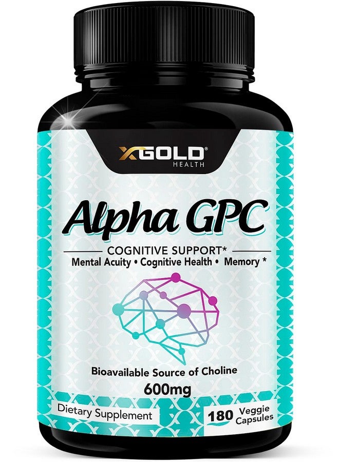 X Gold Health Alpha GPC Choline Supplement 600mg, 99%+ Highly Purified, Highly Bioavailable Source of Choline,180 Veggie Capsules, Cognitive Enhancer Nootropic, Supports Memory & Brain Function, Boosts Focus & Mood - Image 1