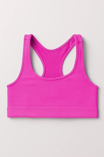Kurve Girl’s Seamless Lightweight Racerback Sports Bra, Neon Fuschia, Age 4-8 - Image 2