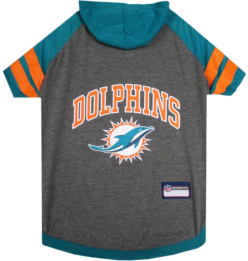Pets First NFL Miami Dolphins Hoodie for Dogs & Cats. | NFL Football Licensed Dog Hoody Tee Shirt, X-Small| Sports Hoody T-Shirt for Pets | Licensed Sporty Dog Shirt
