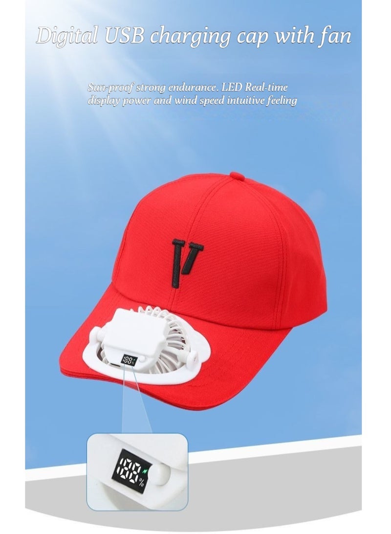 Summer best-selling digital display adult rechargeable fan cap, suitable for both men and women, with outdoor sun protection and leisure functions.  Some have V and R patterns.  No brand information. - Image 3