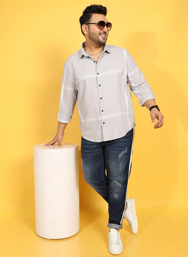 Instafab Plus Instafab Plus Men's Tartan Plaid Light Grey Button Up Plus-Size Fit Shirt For Casual Wear | Cotton Twill Spread Collar Shirt Crafted With Regular Sleeve & Comfort Fit For Everyday Wear