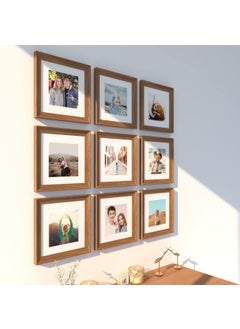 Art Street Hexa Elite Square Brown 3D-Timeline Wall Photo frames for Home and Wall Décor - Set of 9 (Size - 8 x 8 Inchs)