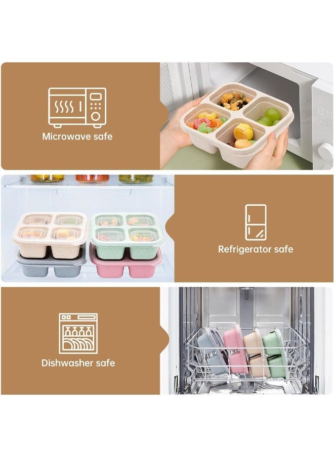 Hihonor 4 Pack Bento Lunch Box, 4 Compartment Snack Containers, Divided Bento Snack Box, Meal Prep Containers Kids/Toddle/Adults, Food Storage Containers for School, Work and Travel  - Image 2
