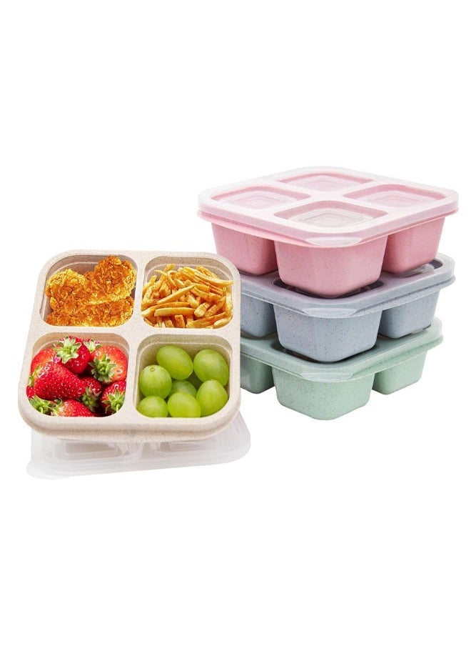 Hihonor 4 Pack Bento Lunch Box, 4 Compartment Snack Containers, Divided Bento Snack Box, Meal Prep Containers Kids/Toddle/Adults, Food Storage Containers for School, Work and Travel  - Image 1