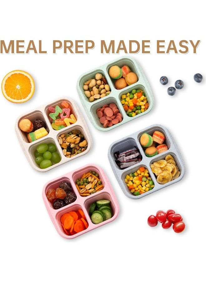 Hihonor 4 Pack Bento Lunch Box, 4 Compartment Snack Containers, Divided Bento Snack Box, Meal Prep Containers Kids/Toddle/Adults, Food Storage Containers for School, Work and Travel  - Image 4