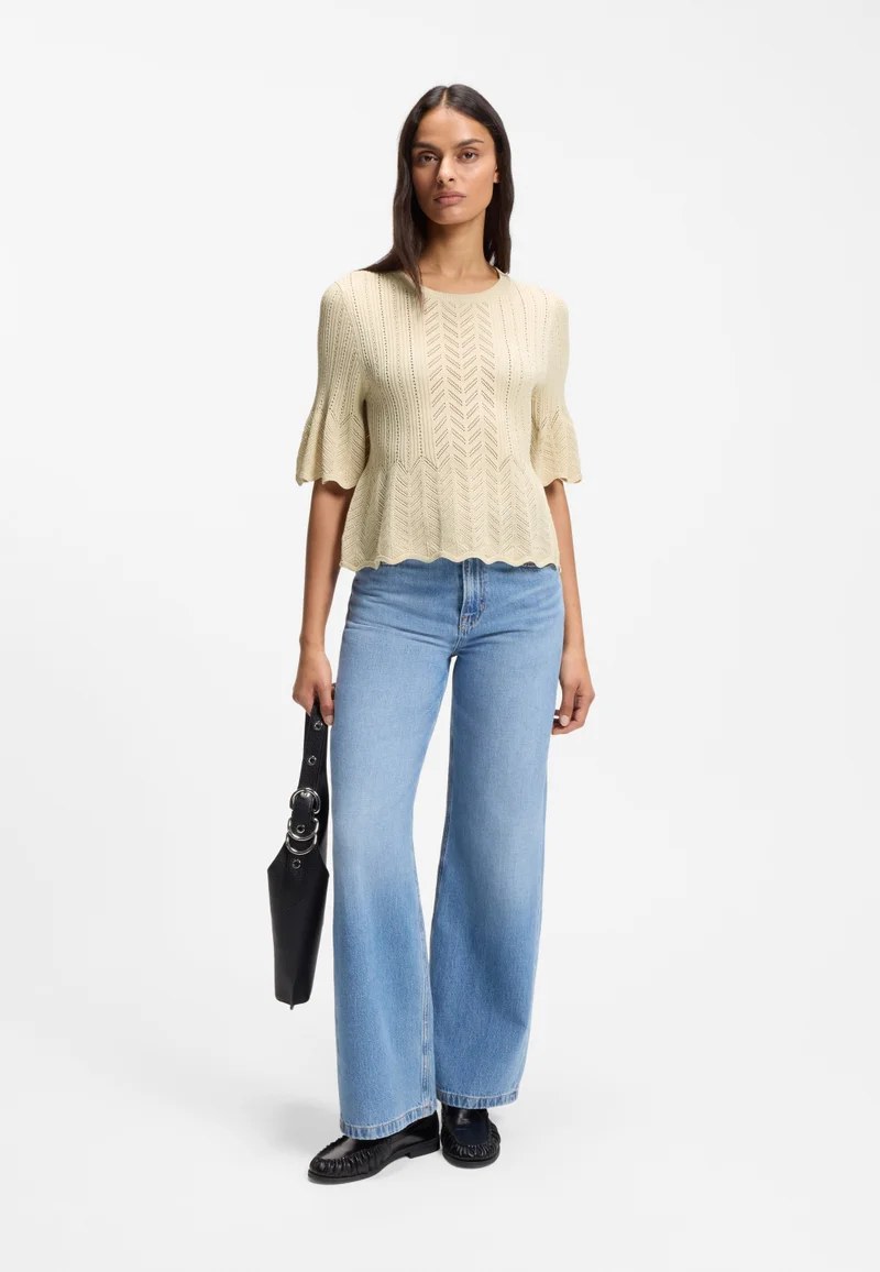 BOSS Light Yellow Regular-fit sweater with open-knit structure for Women | Best Price UAE
