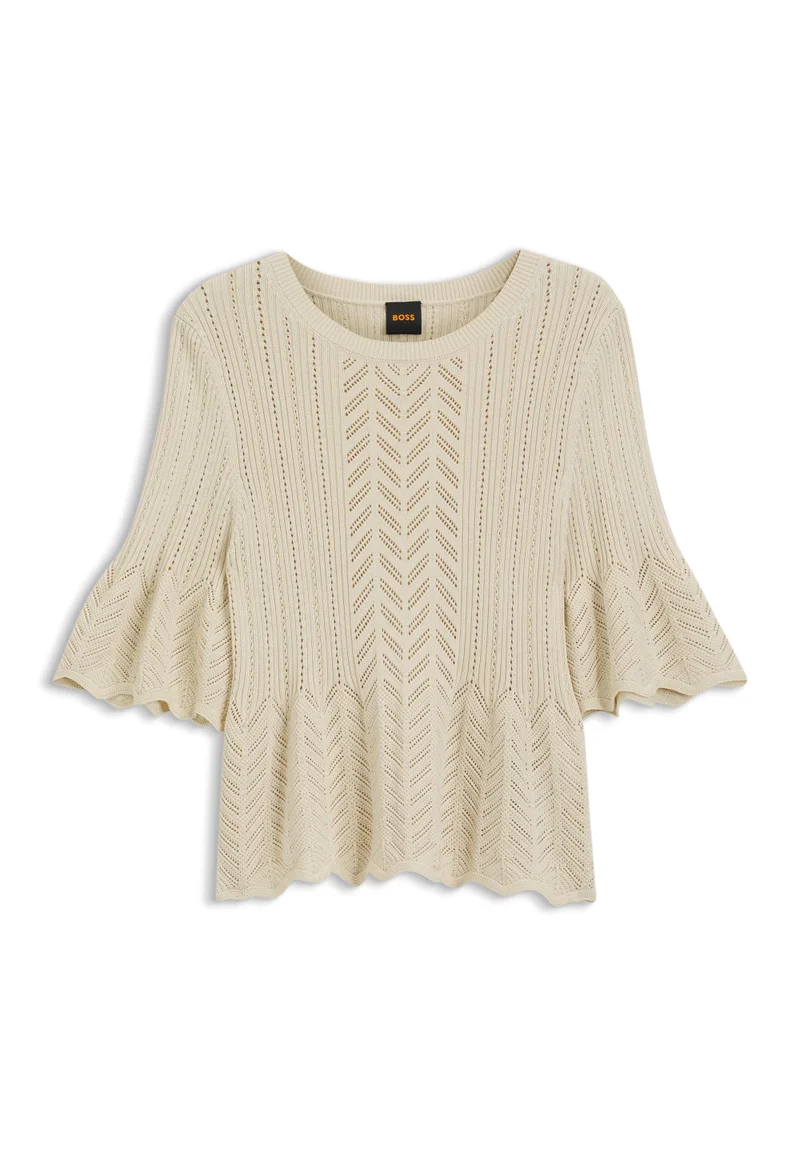 BOSS Light Yellow Regular-fit sweater with open-knit structure for Women | Best Price UAE