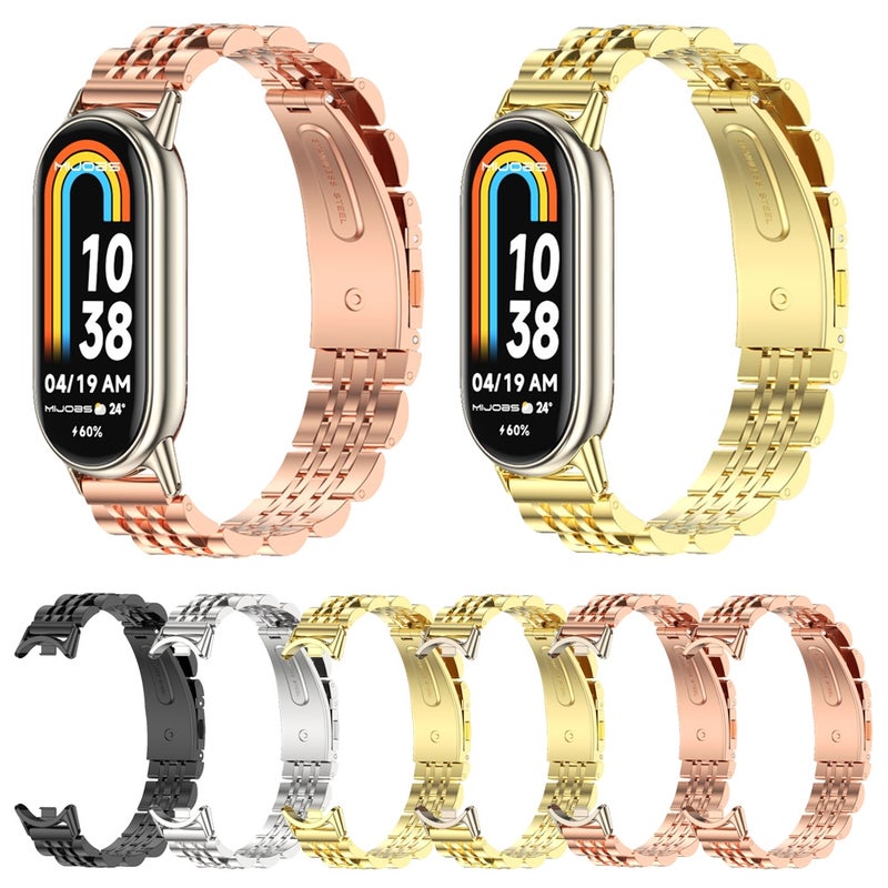 erorex For Xiaomi Smart Band 10 / 9 / 8 Seven Bead Stainless Steel Watch Band(Silver) - Image 4