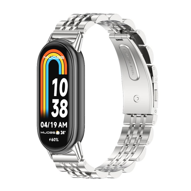 erorex For Xiaomi Smart Band 10 / 9 / 8 Seven Bead Stainless Steel Watch Band(Silver) - Image 1