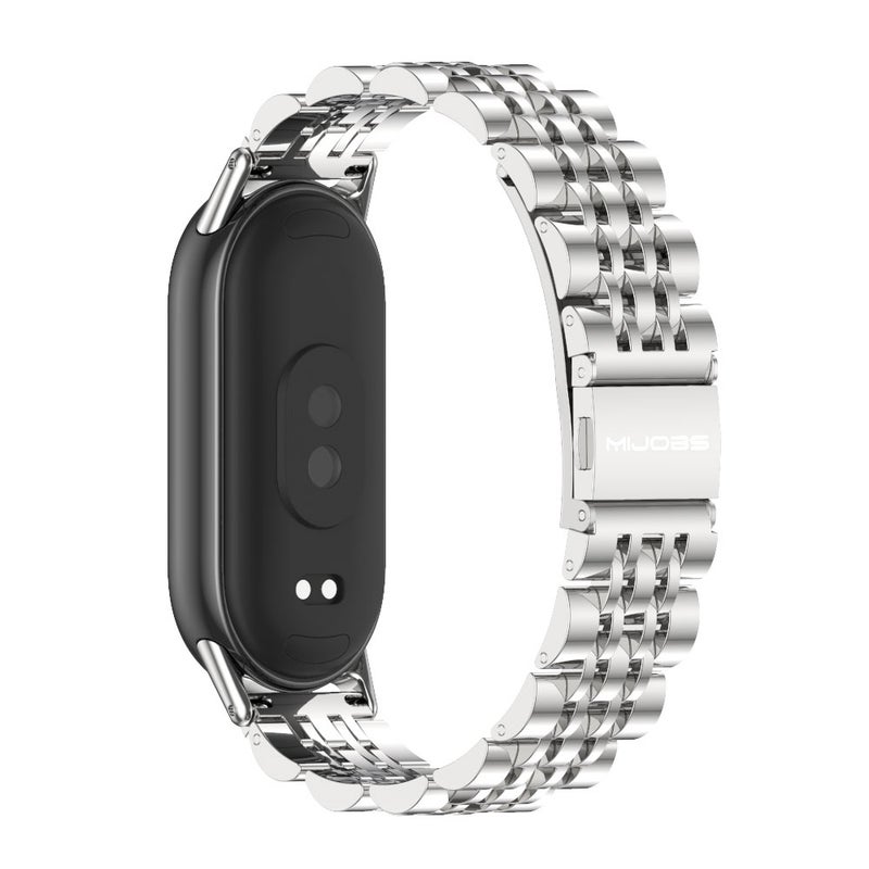 erorex For Xiaomi Smart Band 10 / 9 / 8 Seven Bead Stainless Steel Watch Band(Silver) - Image 3