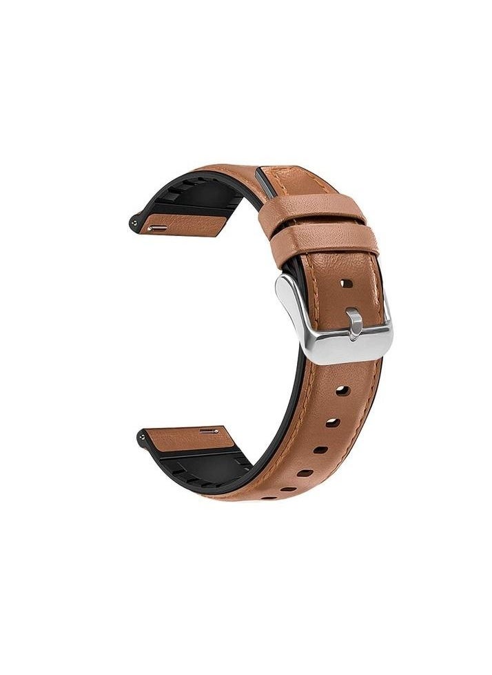 Generic Leather Replacement Strap 20mm For Oraimo Tempo S2 OSW-11N- Smart Watch - Camel  - Image 1