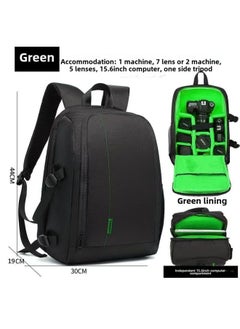 Generic SLR Camera Bag Waterproof Wear-resistant Digital Photography Bag Outdoor Backpack For Computer Camera-Color:Black With Green-Size:44X19X30CM  - Image 1
