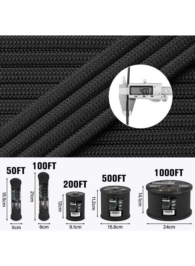 Triberion Paracord Rope 550 lb - 50ft 5/32" Parachute Cord 4MM 7-Strand para Cord - Heavy Duty Spool String for Survival,Camping Gear, Survival Bracelet, Clothesline - Black - Image 5