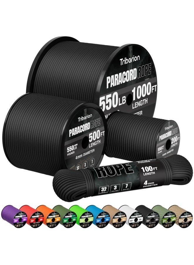 Triberion Paracord Rope 550 lb - 50ft 5/32" Parachute Cord 4MM 7-Strand para Cord - Heavy Duty Spool String for Survival,Camping Gear, Survival Bracelet, Clothesline - Black - Image 1