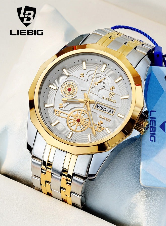 LIEBIG LIEBIG Men's Quartz Watch Fashion Accessories Classic Stainless Steel Strap Waterproof Calendar Display Wristwatch - Image 1