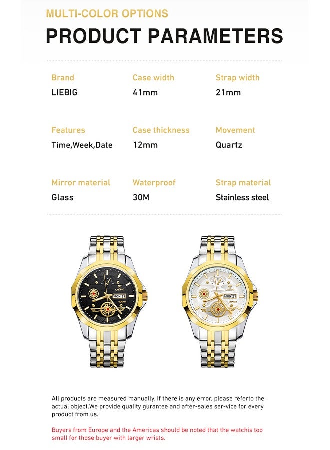LIEBIG LIEBIG Men's Quartz Watch Fashion Accessories Classic Stainless Steel Strap Waterproof Calendar Display Wristwatch - Image 5