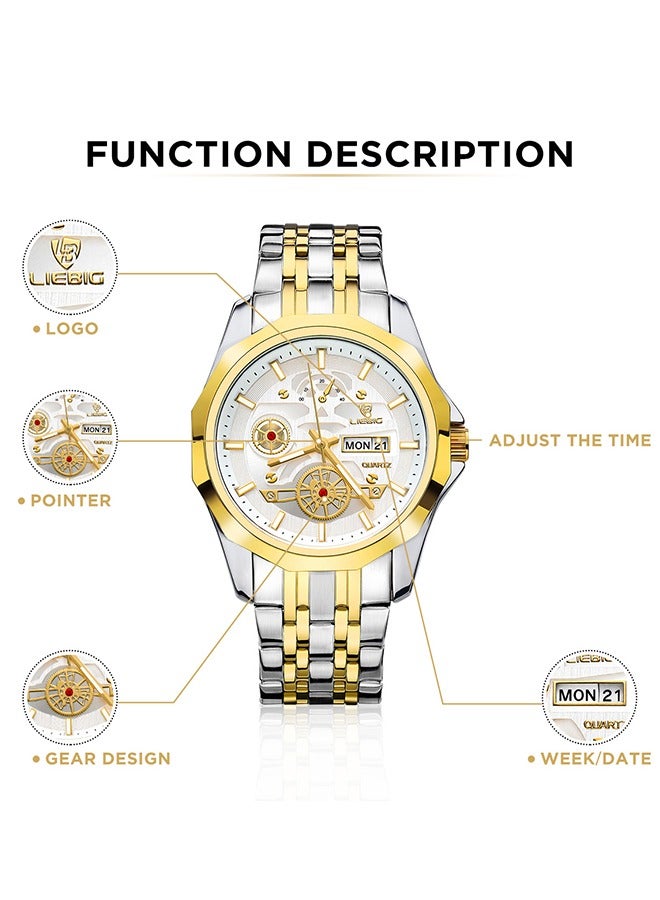 LIEBIG LIEBIG Men's Quartz Watch Fashion Accessories Classic Stainless Steel Strap Waterproof Calendar Display Wristwatch - Image 3