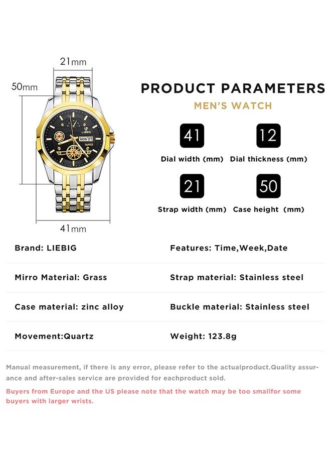 LIEBIG LIEBIG Men's Quartz Watch Fashion Accessories Classic Stainless Steel Strap Waterproof Calendar Display Wristwatch - Image 4