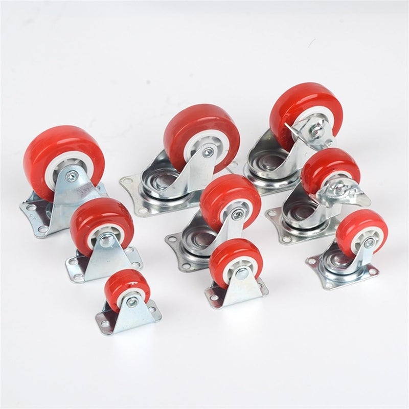Fixed 2 Inch Red Plastic No Noise Caster Wheels with Brake for Furniture Carts 2Pcs - Image 2