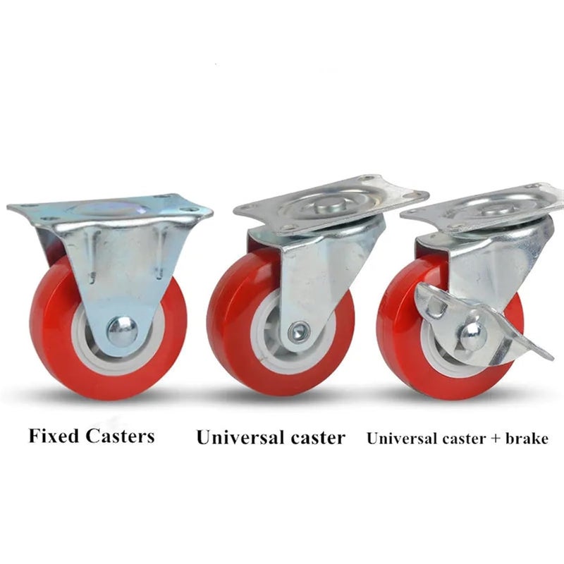 Fixed 2 Inch Red Plastic No Noise Caster Wheels with Brake for Furniture Carts 2Pcs - Image 4